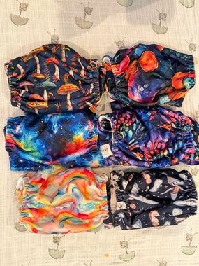 Arcadia Pocket Cloth Diapers Lot 6 One Size GUC 1 Stained No Inserts